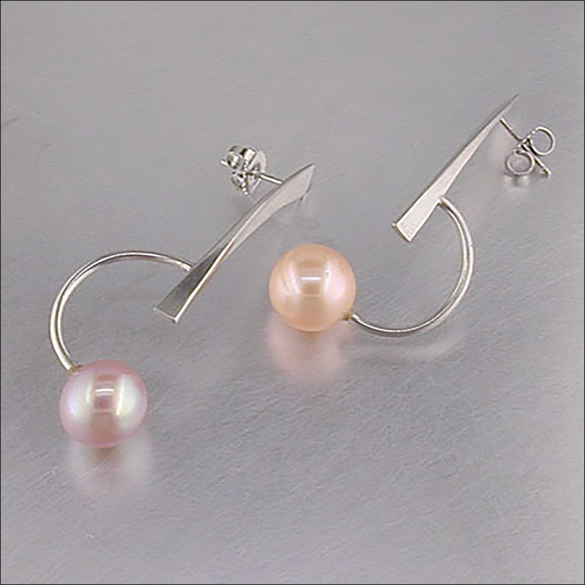 Freshwater Pearl Forged Earrings Platinum (Consignment) - Jewelsmith - Durham NC - Handcrafted - Earrings