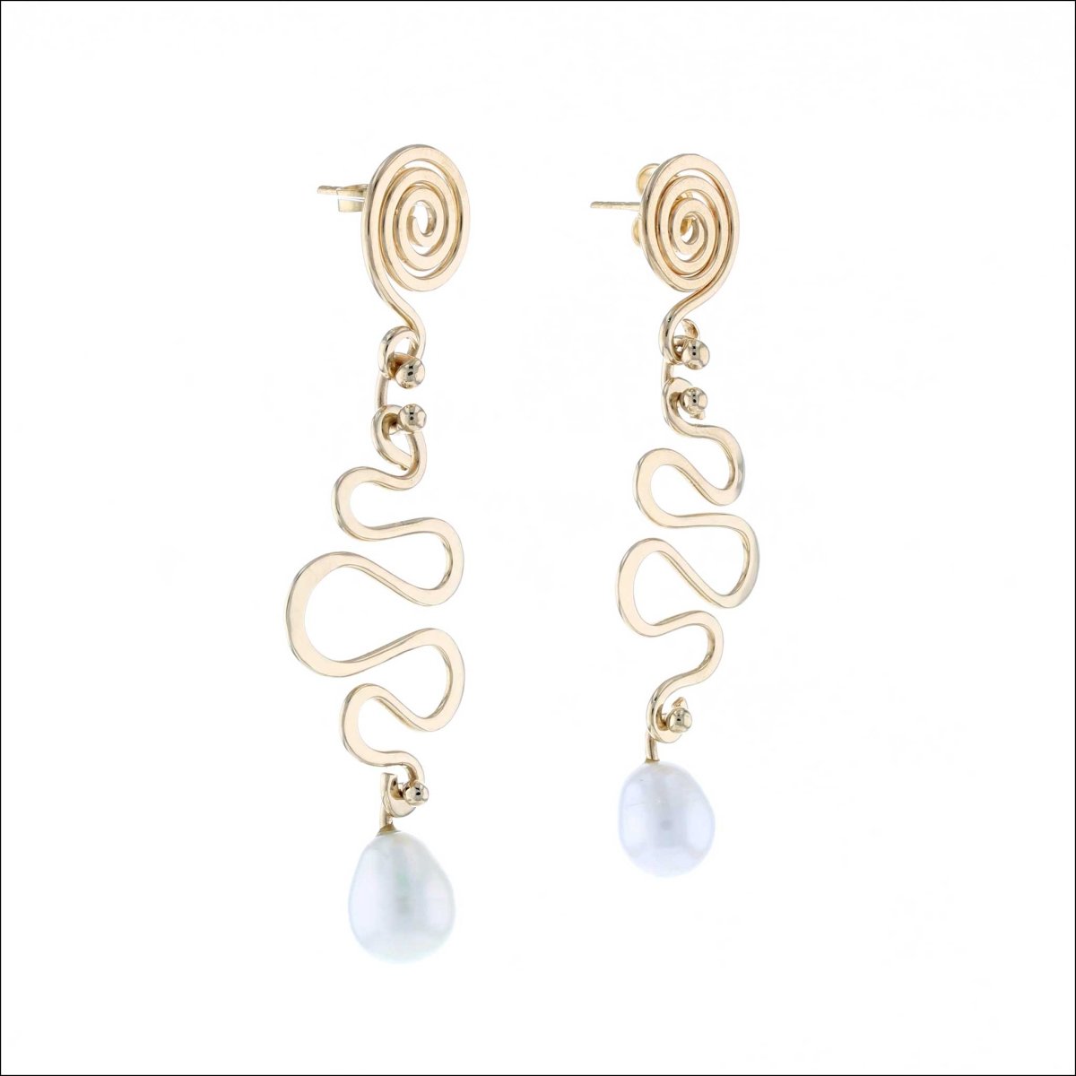 Freshwater Pearl Spiral and Squiggle Earrings 18KY (Consignment) - JewelsmithEarrings