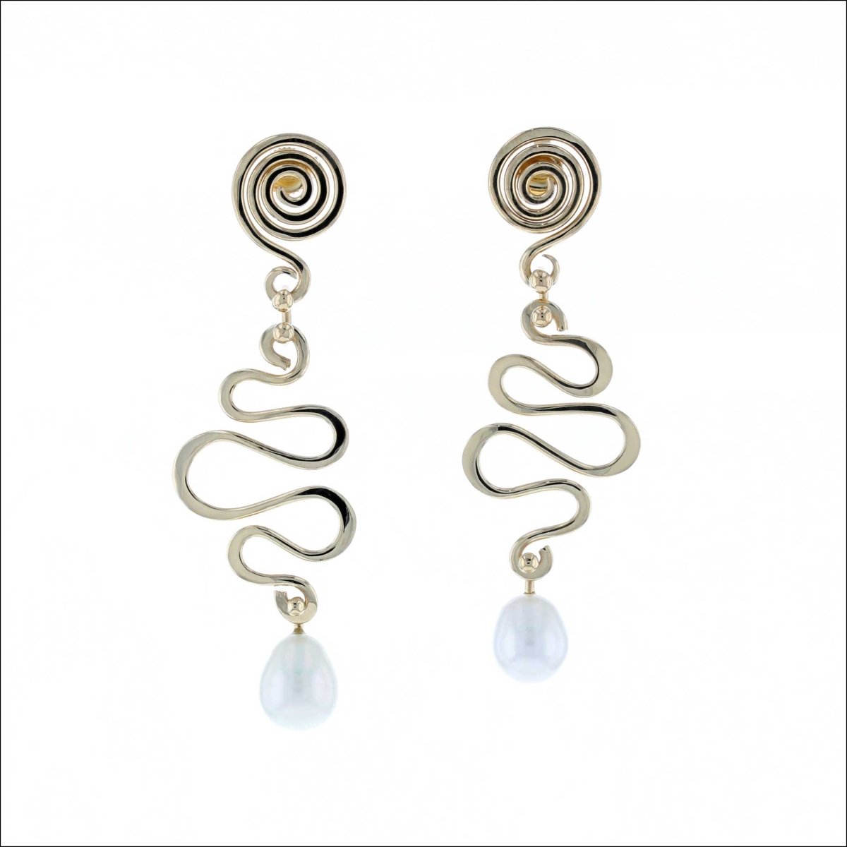 Freshwater Pearl Spiral and Squiggle Earrings 18KY (Consignment) - JewelsmithEarrings