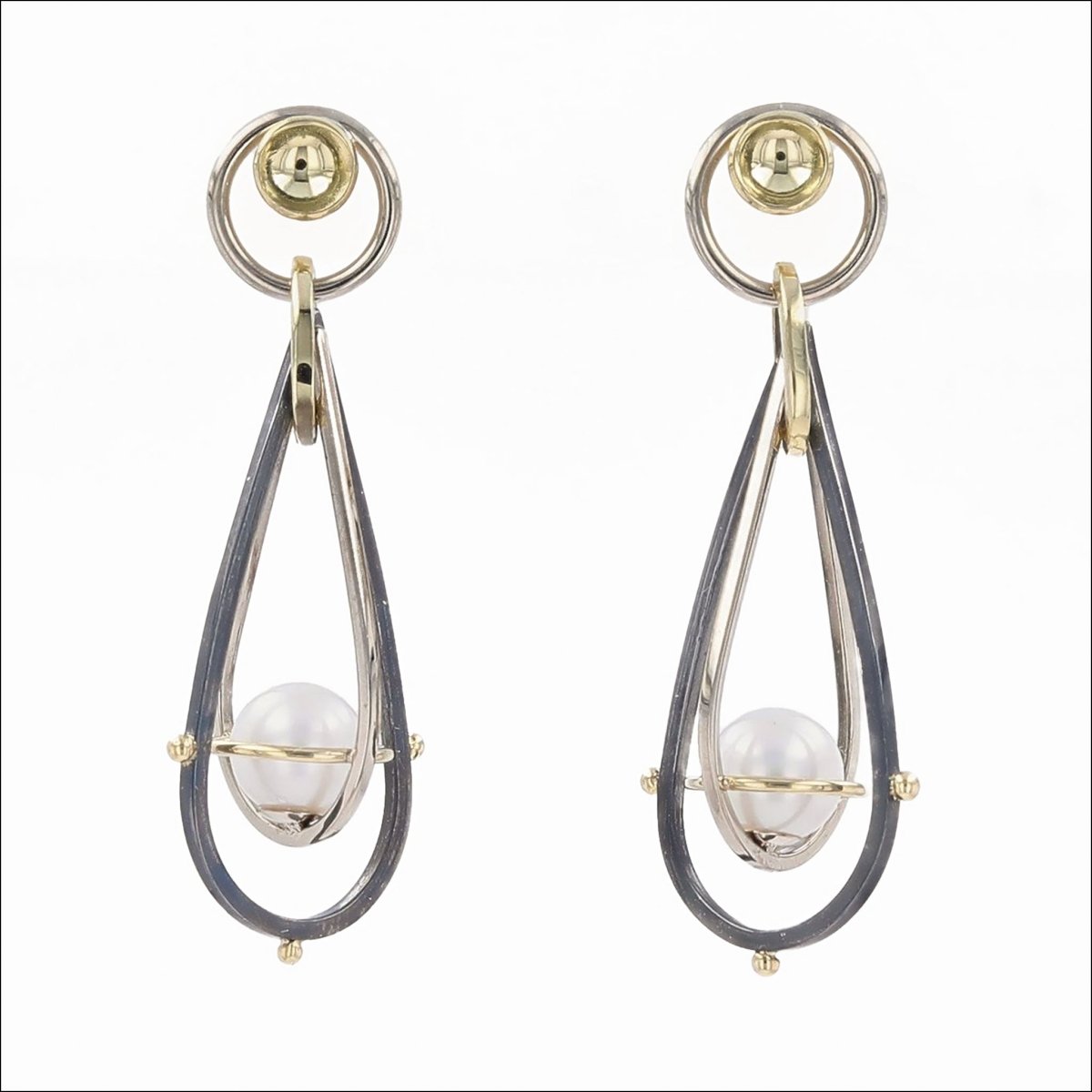 Freshwater Pearl Teardrop "Orbit" Earrings 18KY 14KW Sterling Silver - JewelsmithEarrings