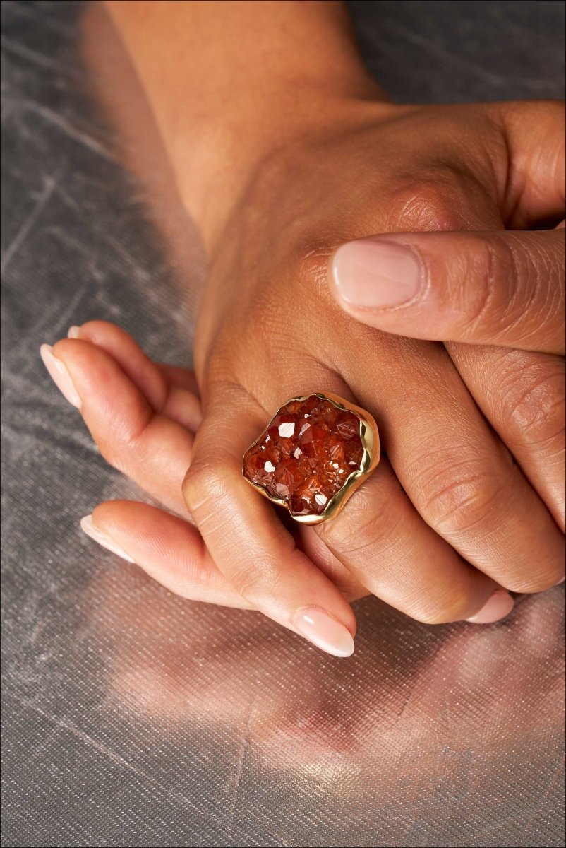 Garnet Crystal on Quartz Ring 18KY (Consignment) - JewelsmithRings