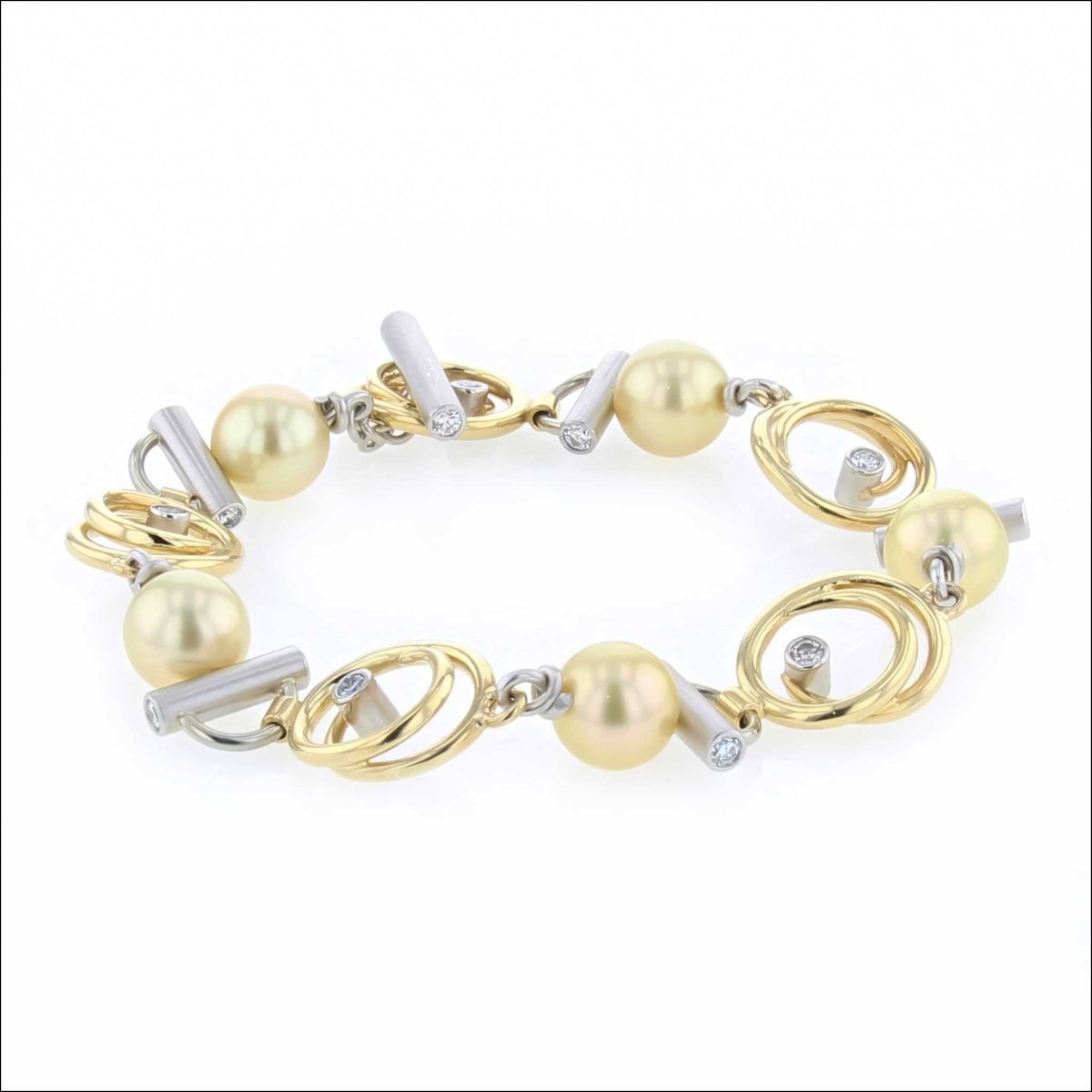 Golden Pearl Diamond Swirl Link Bracelet 18KY Platinum (Consignment) - JewelsmithBracelets