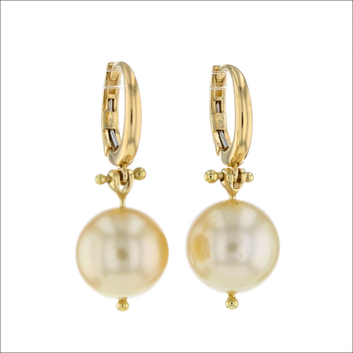 Golden South Sea Round Pearl Lever Back Earrings 18KY - JewelsmithEarrings