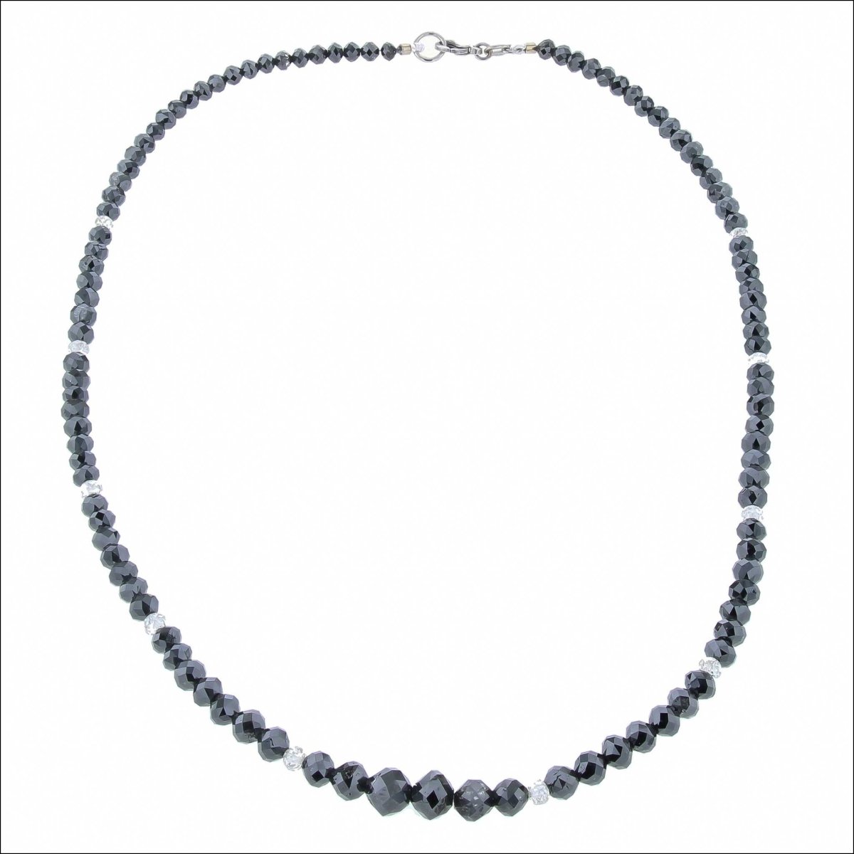 Graduated Black and White Diamond Bead Strand Necklace Platinum (Consignment) - JewelsmithNecklaces