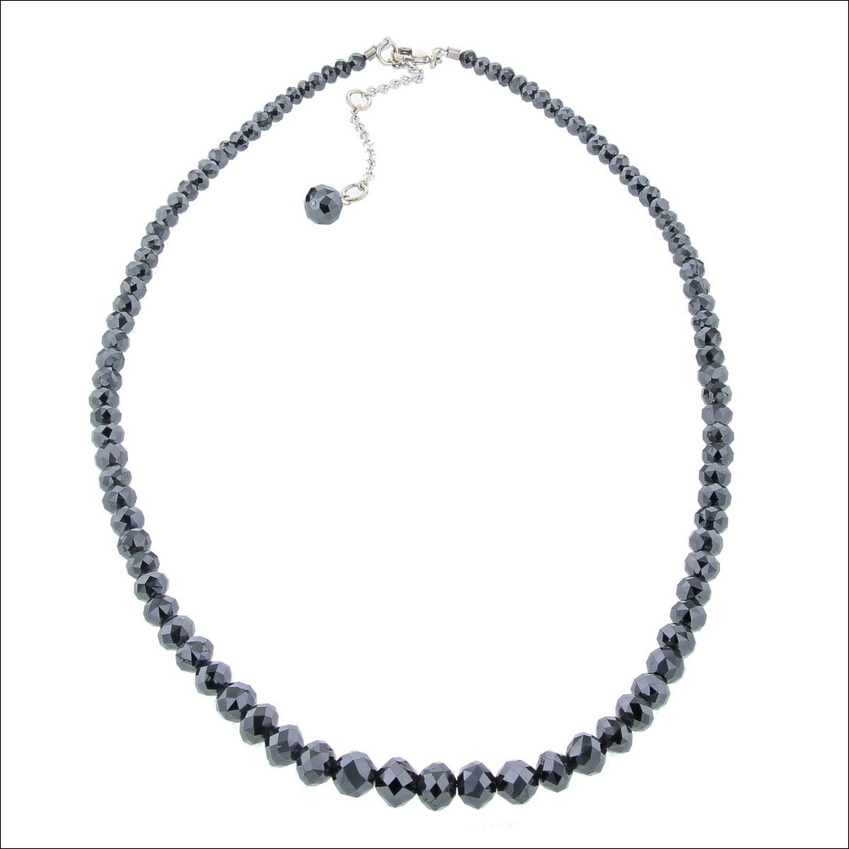 Graduated Black Diamond Bead Strand Adjustable Length Necklace 18KW (Consignment) - JewelsmithNecklaces