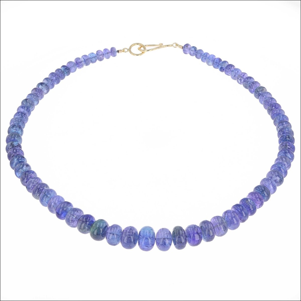 Graduated Tanzanite Smooth Rondelle Bead Strand Necklace 18KY 17.5" - JewelsmithNecklaces