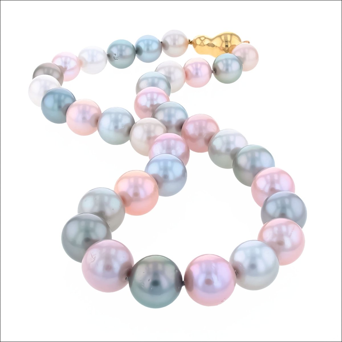 Gray and White Tahitian Pink Freshwater Pearl Strand Necklace 14KY 18" - JewelsmithNecklaces