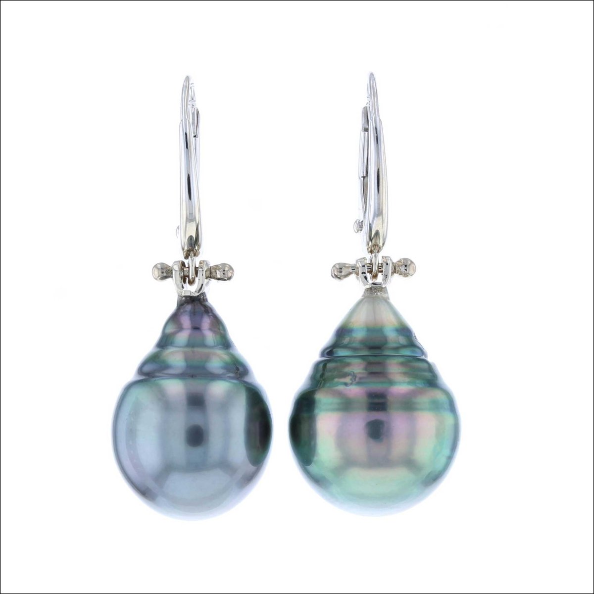 Gray Green Tahitian Pearl Drop Lever Back Earrings 14KW - JewelsmithEarrings