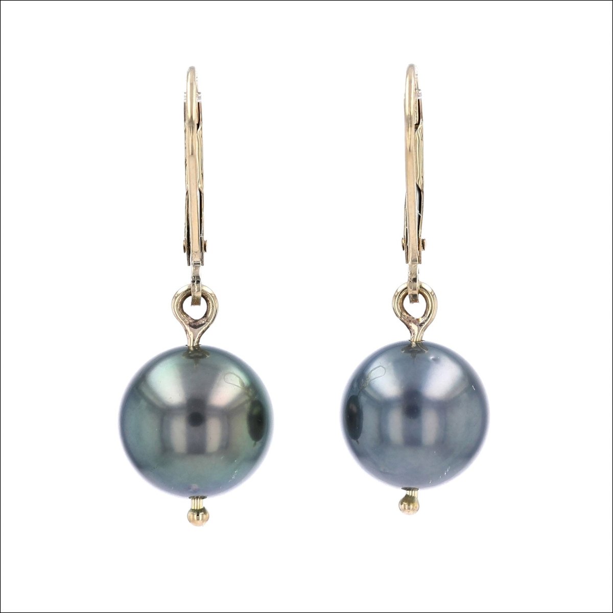 Gray Green Tahitian Pearl Lever Back Earrings 14KY - JewelsmithEarrings