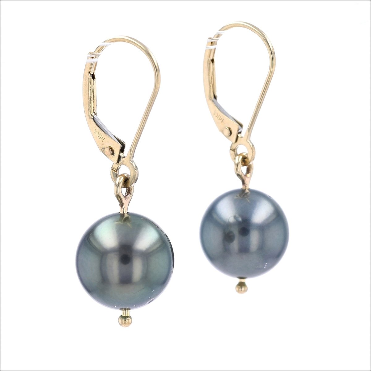 Gray Green Tahitian Pearl Lever Back Earrings 14KY - JewelsmithEarrings