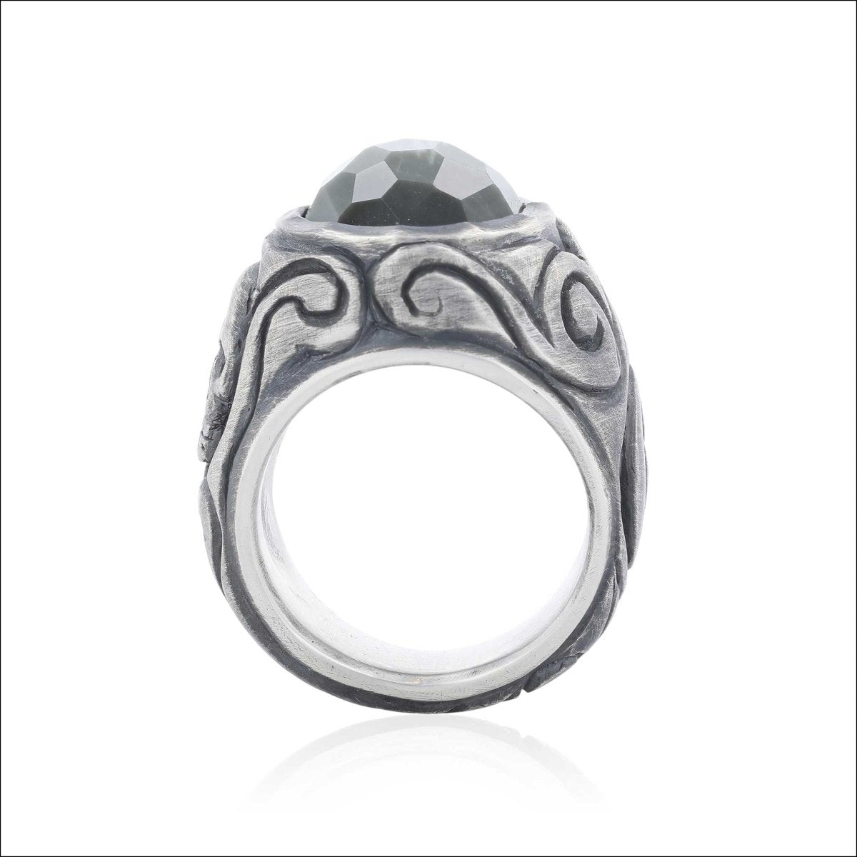 Gray Quartz Skull and Swirl Ring Sterling Silver - JewelsmithRings