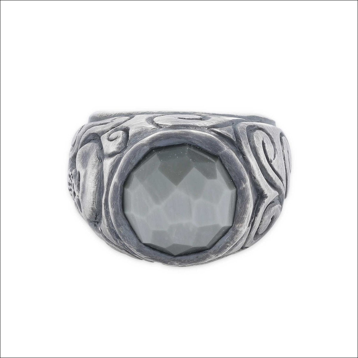 Gray Quartz Skull and Swirl Ring Sterling Silver - JewelsmithRings