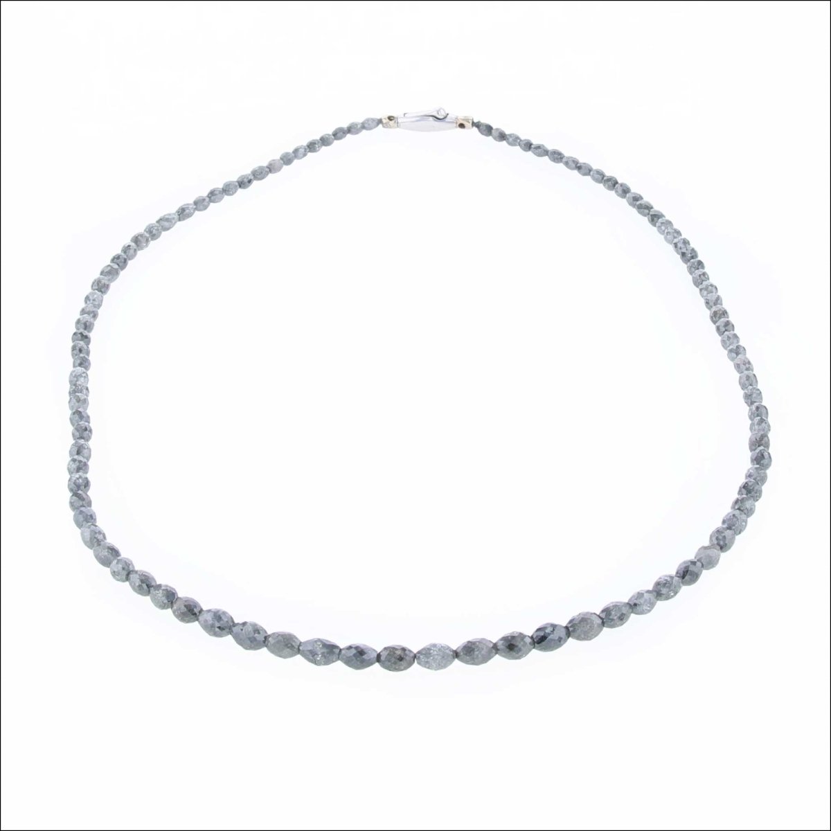 Gray Salt and Pepper Oval Diamond Bead Strand Necklace 16.5" 14KW - JewelsmithNecklaces