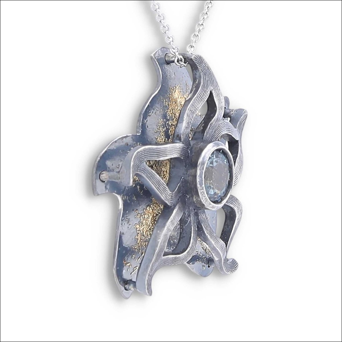 Gray Spinel Cosmic Flower Pendant 22KY Sterling Silver - JewelsmithPendants