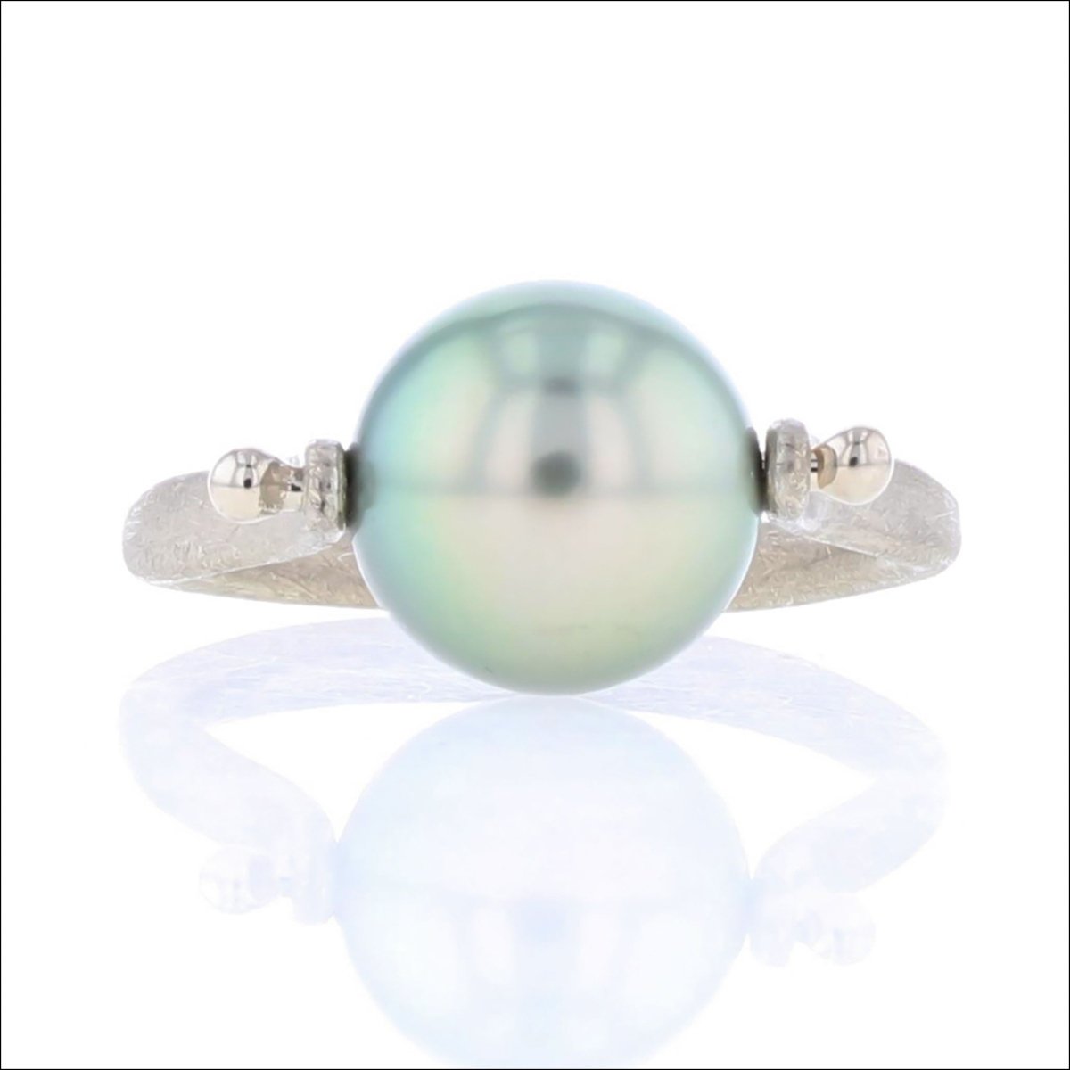 Green Tahitian Pearl Forged Ring 14KW - JewelsmithRings