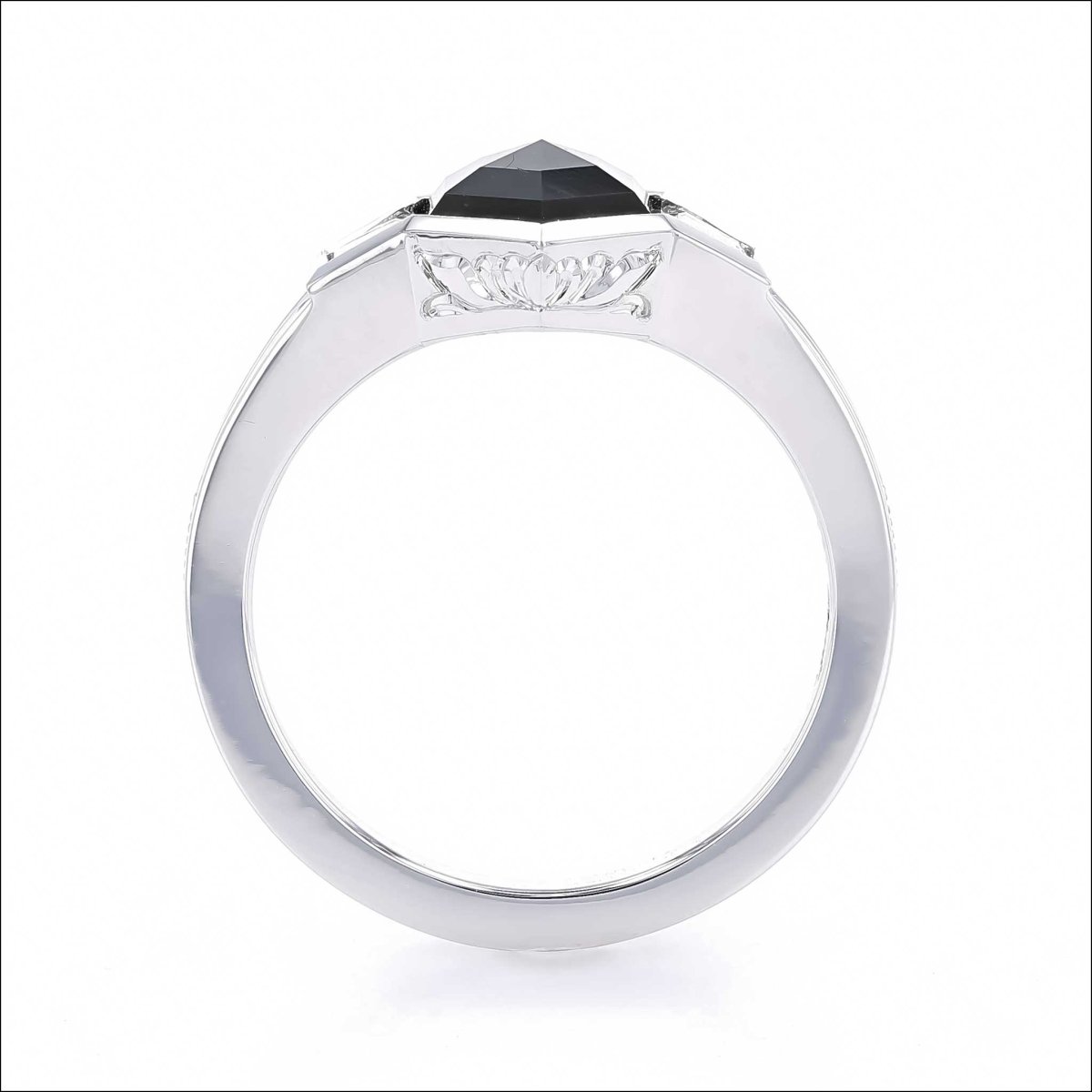 Hexagon Black Diamond Trapezoid Sides Engagement Ring Platinum - JewelsmithEngagement Rings