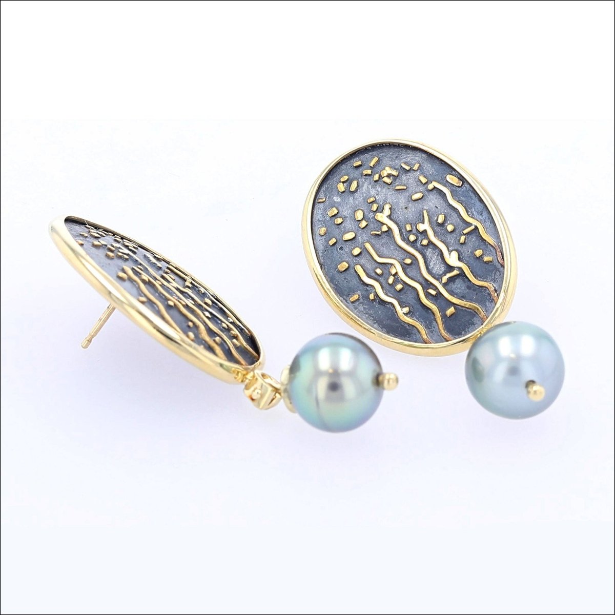 Kelp Forest Inspired Fused Gold Tahitian Pearl Earrings 18KY 22KY Sterling Silver - JewelsmithEarrings