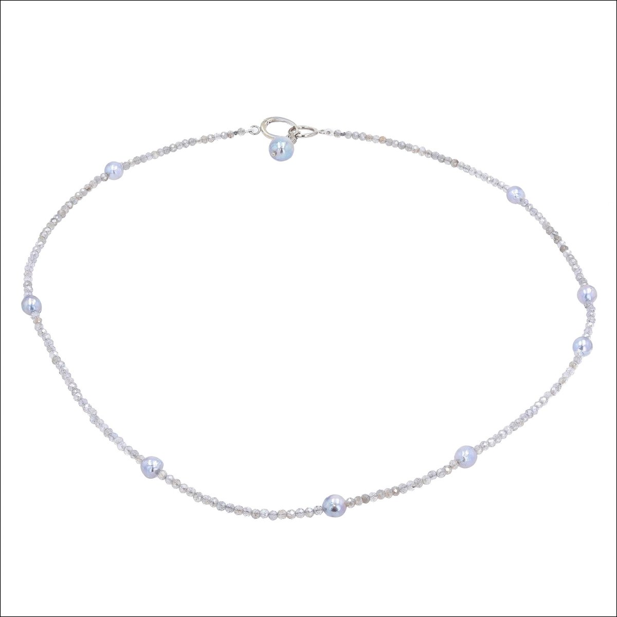 Labradorite Bead Blue Akoya Pearl Necklace 14KW 17" - JewelsmithNecklaces