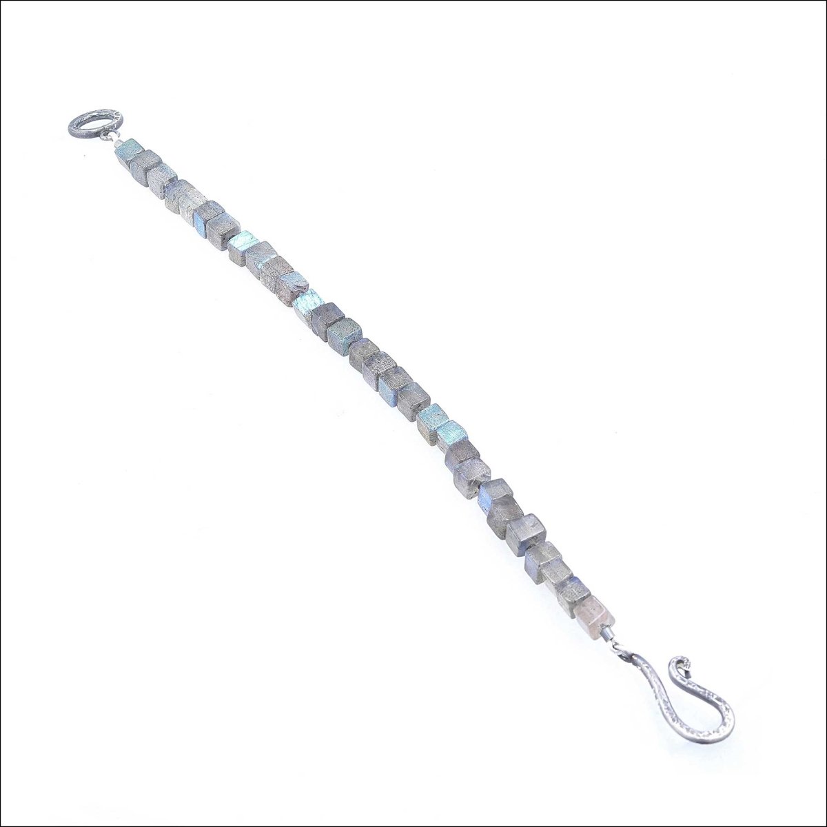 Labradorite Cube Bead Strand Bracelet Sterling Silver 8" - JewelsmithBracelets