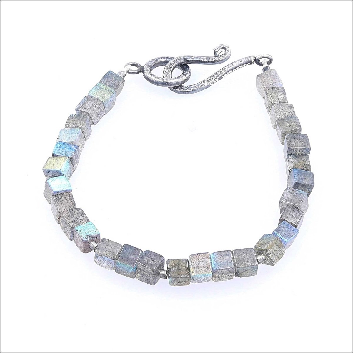 Labradorite Cube Bead Strand Bracelet Sterling Silver 8" - JewelsmithBracelets