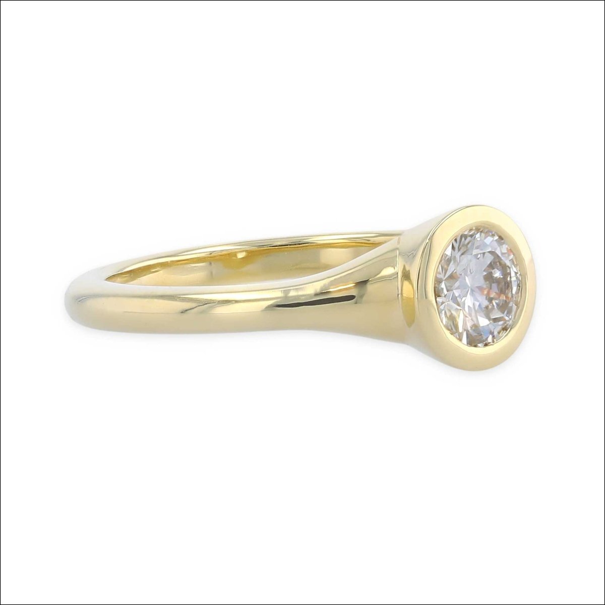 Ladyslipper Flared Shank Diamond Bezel Engagement Ring 18KY - Jewelsmith - Durham NC - Handcrafted - Engagement Rings