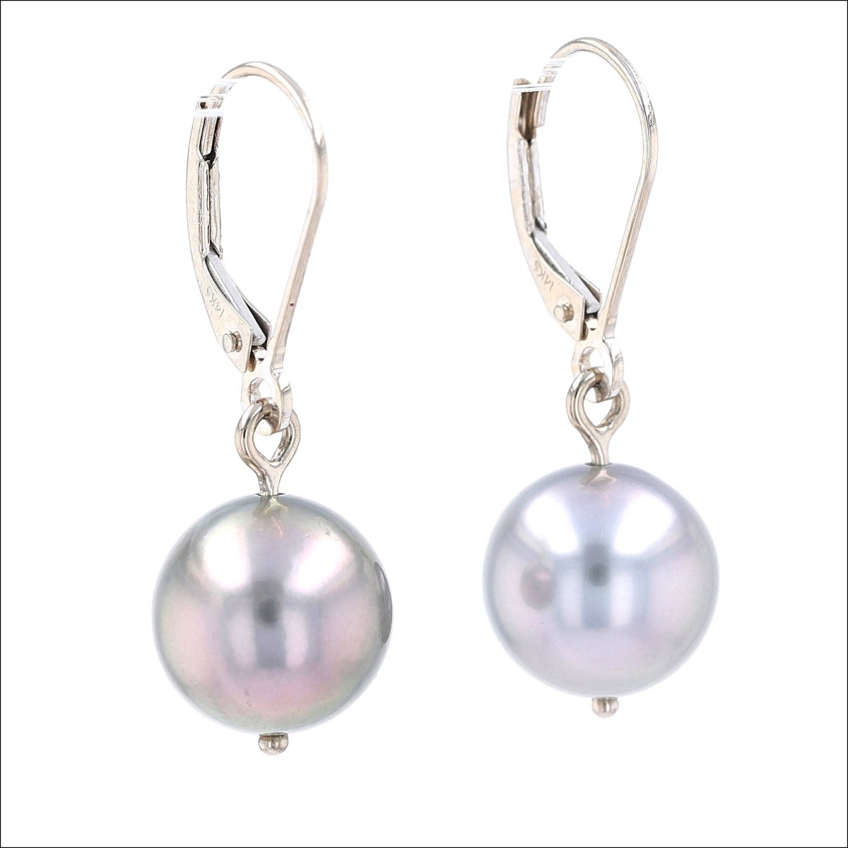 Light Gray Tahitian Pearl Lever Back Earrings 14KW - JewelsmithEarrings