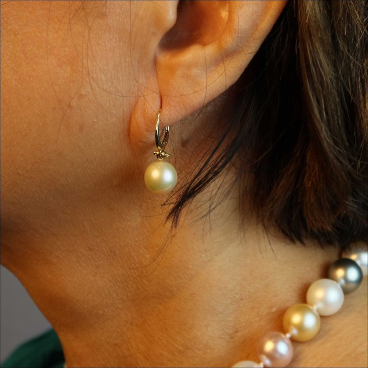 Light Peach Chinese Freshwater Pearl Lever Back Earrings 18KY - JewelsmithEarrings