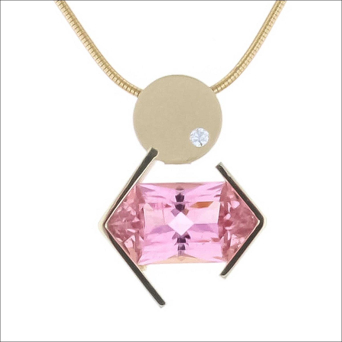 Long Hexagon Pink Tourmaline Diamond Geometric Pendant 18KY - JewelsmithPendants