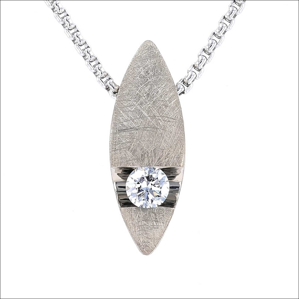 Marquise Shaped Round Diamond Pendant 14KW - JewelsmithPendants