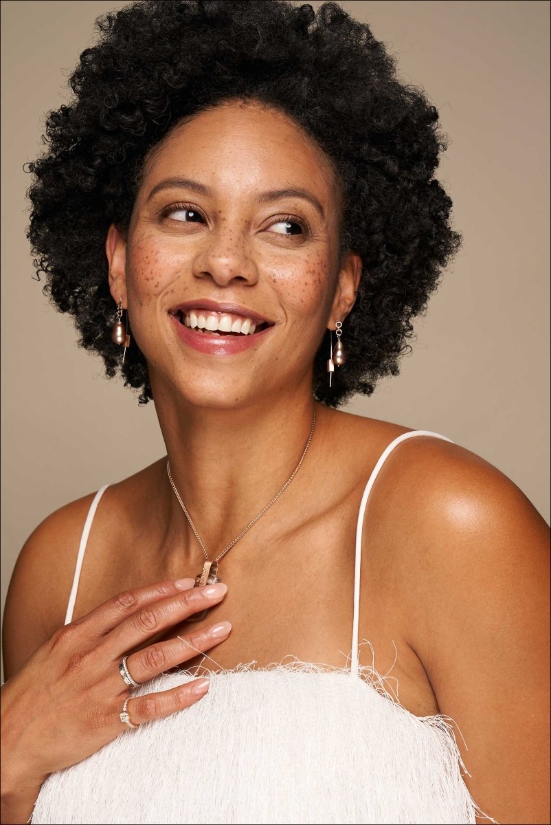 Metallic Pink and Green Freshwater Pearl Threader Earrings with Stoppers 14KW 14K Rose - JewelsmithEarrings