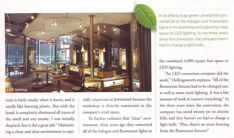 excerpt from article in MJSA magazine about Jewelsmith's green efforts
