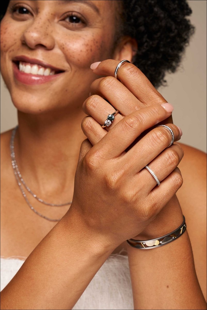 Modified Oval Green Montana Sapphire Diamond Toi Et Moi Engagement Ring Platinum - JewelsmithEngagement Rings