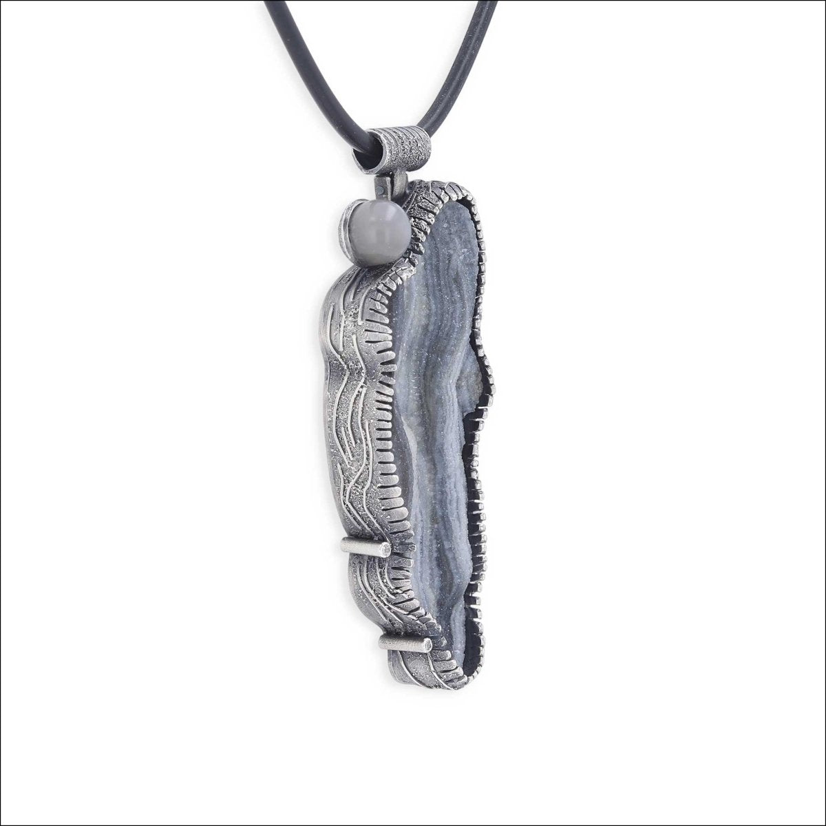 "Moonlit Strata" Conchina Druzy and Moonstone Sphere and DIamond Pendant Sterling Silver - Jewelsmith - Durham NC - Handcrafted - Pendants