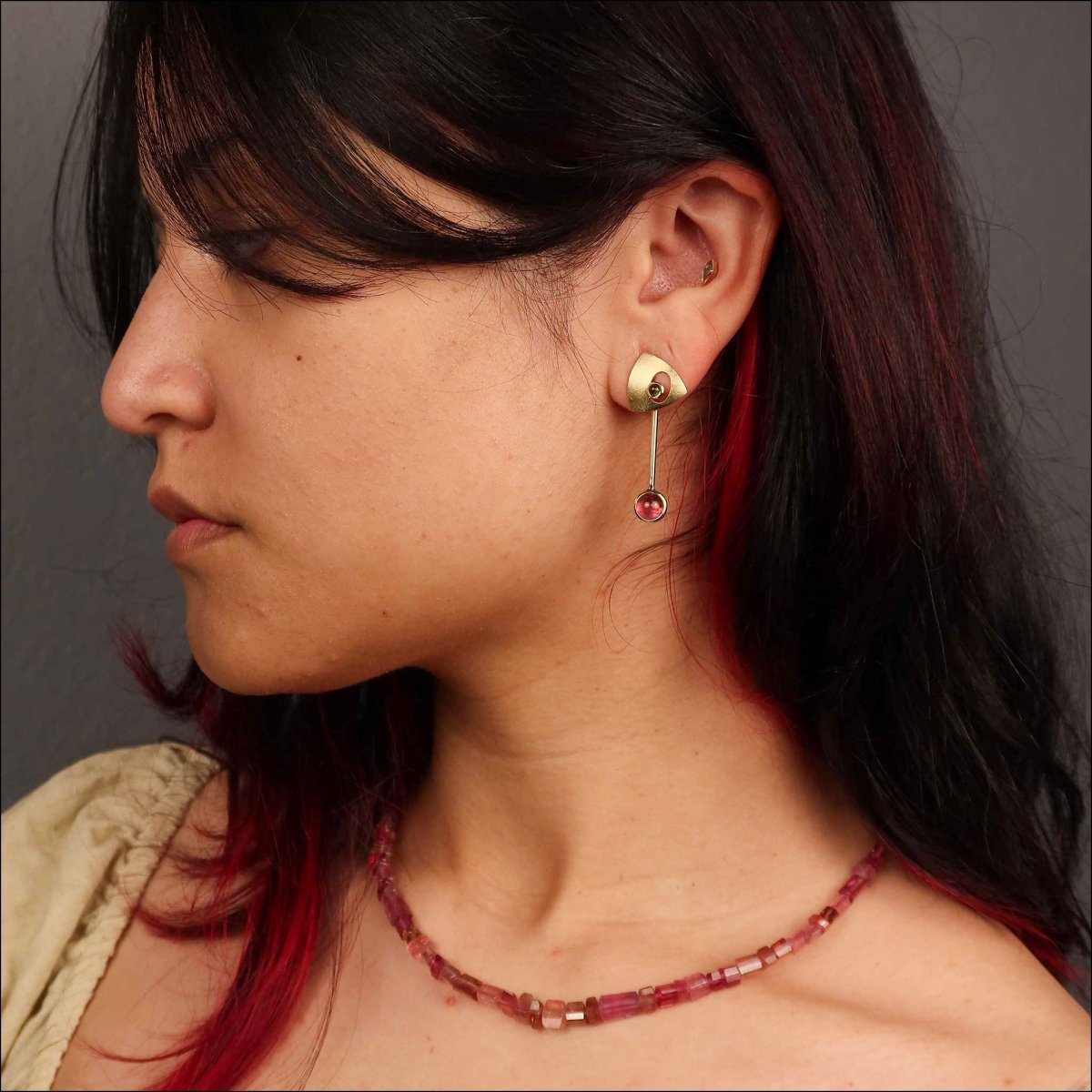 Multi - Color Tourmaline Color Block Bead Strand Necklace 14KW 18KY 17.5" - JewelsmithNecklaces