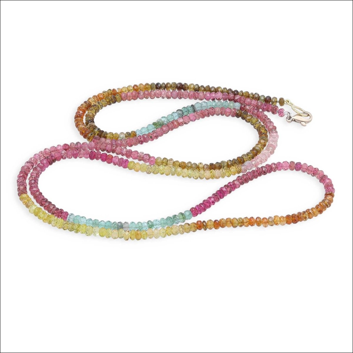 Multi - Color Tourmaline Color Block Bead Strand Necklace 14KW 18KY 37" - JewelsmithNecklaces