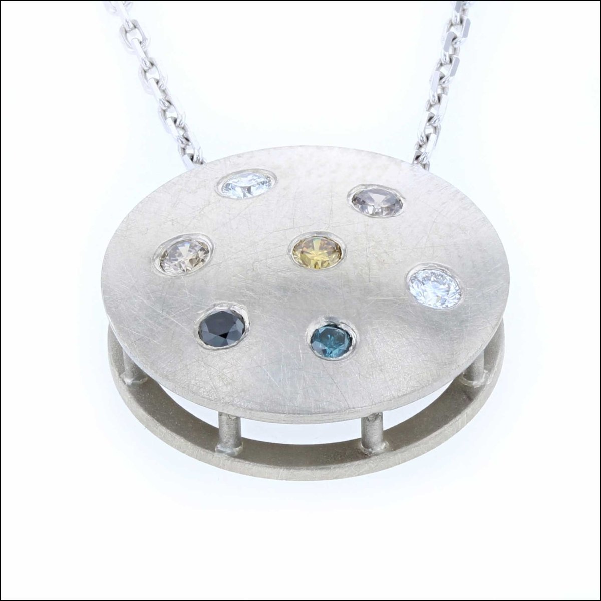 Multi - Colored Diamond Disc Pendant 14KW - JewelsmithPendants