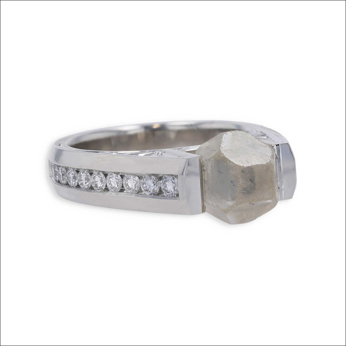 Octahedron Diamond Hand Engraved Ring Platinum - Jewelsmith - Durham NC - Handcrafted - Rings