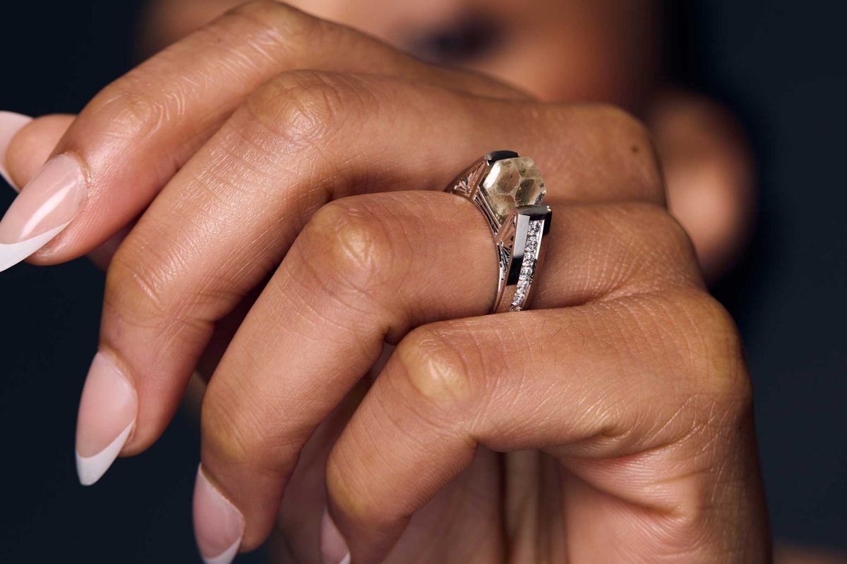 Octahedron Diamond Hand Engraved Ring Platinum - Jewelsmith - Durham NC - Handcrafted - Rings