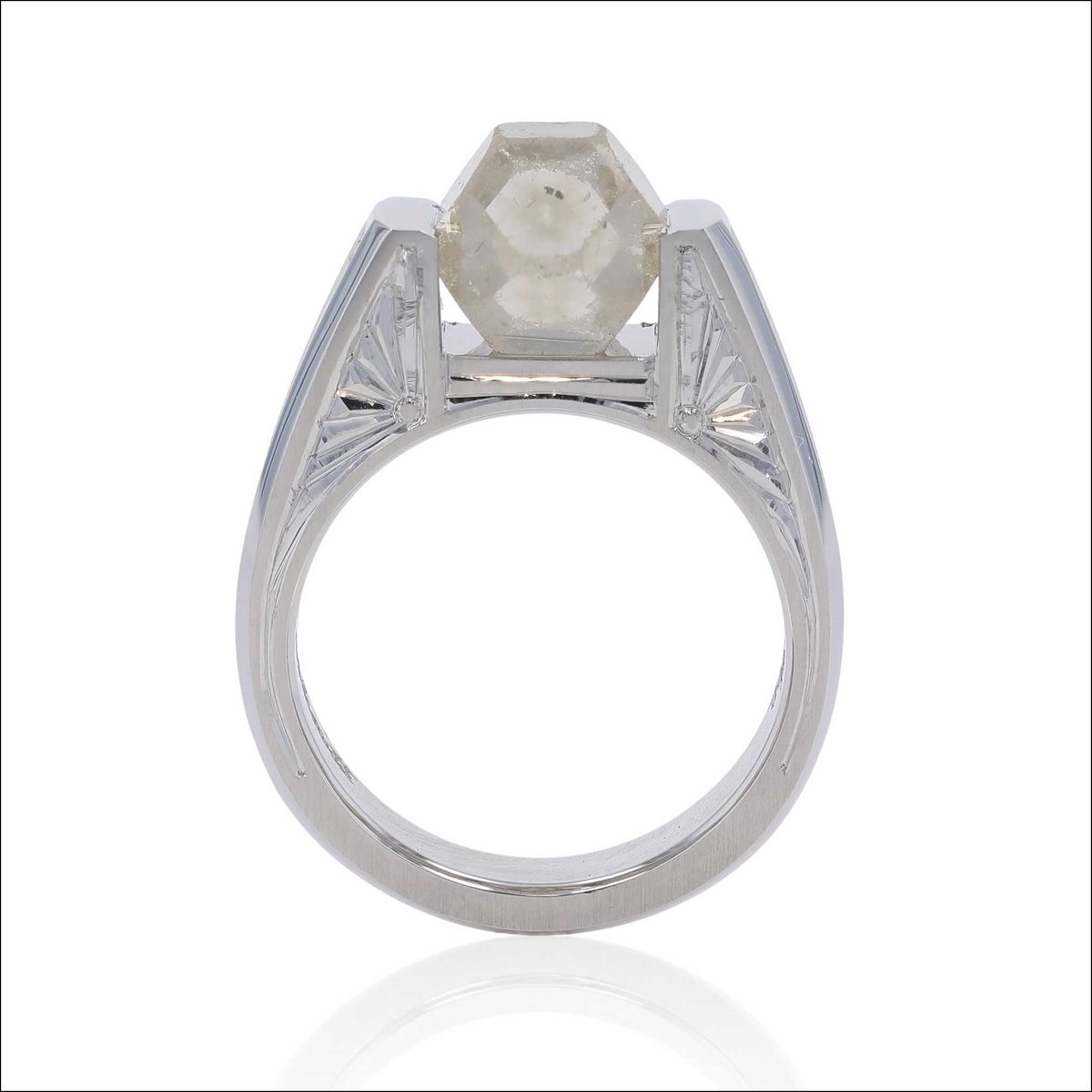 Octahedron Diamond Hand Engraved Ring Platinum - Jewelsmith - Durham NC - Handcrafted - Rings
