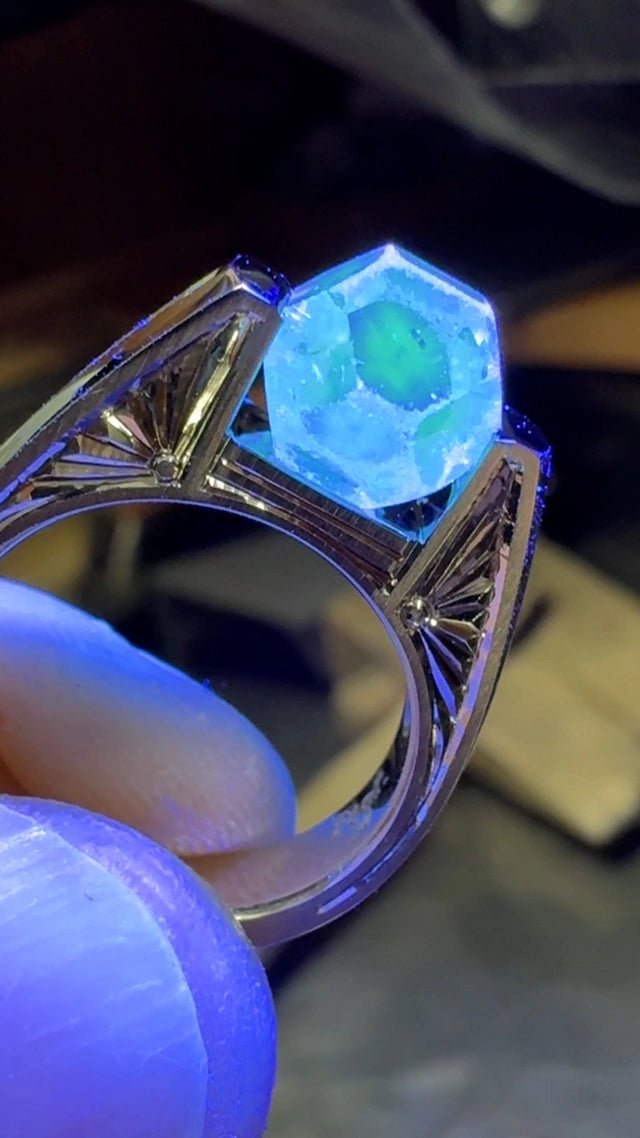Octahedron Diamond Hand Engraved Ring Platinum - Jewelsmith - Durham NC - Handcrafted - Rings