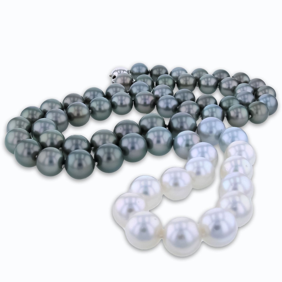 Ombre Dark Silver Tahitian to White South Sea Pearl Strand Necklace 14KW 34" - JewelsmithNecklaces