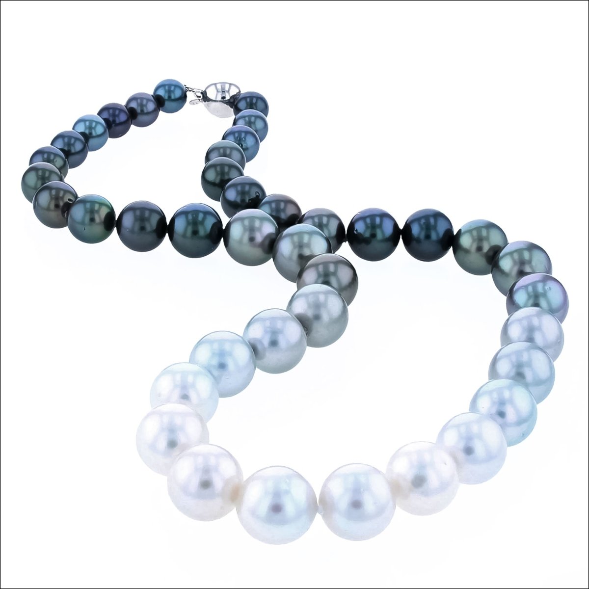 Ombre Gray Tahitian to White South Sea Pearl Strand Necklace 14KW 17" - JewelsmithNecklaces