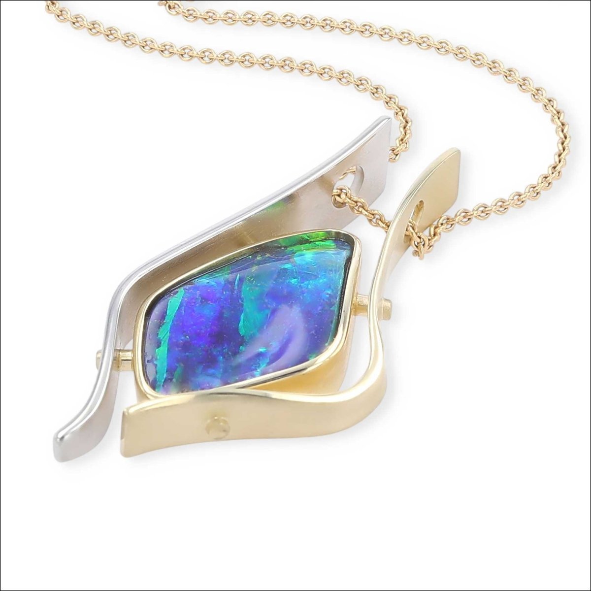 Open Frame Boulder Opal Pendant 18KY 18KW - Jewelsmith - Durham NC - Handcrafted - Pendants