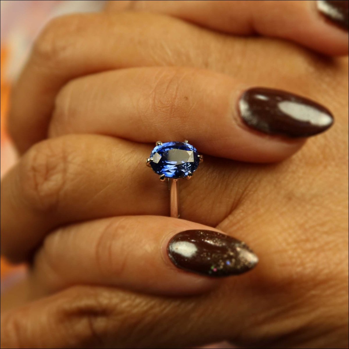 Oval Blue Sapphire Cathedral Engagement Ring Platinum - JewelsmithEngagement Rings