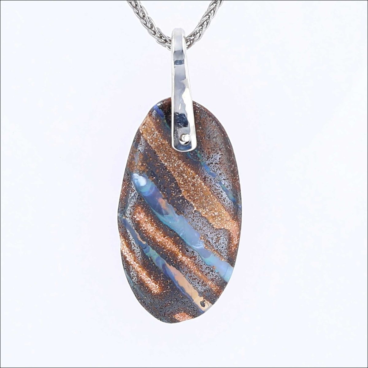 Oval Boulder Opal Pendant Sterling Silver - JewelsmithPendants