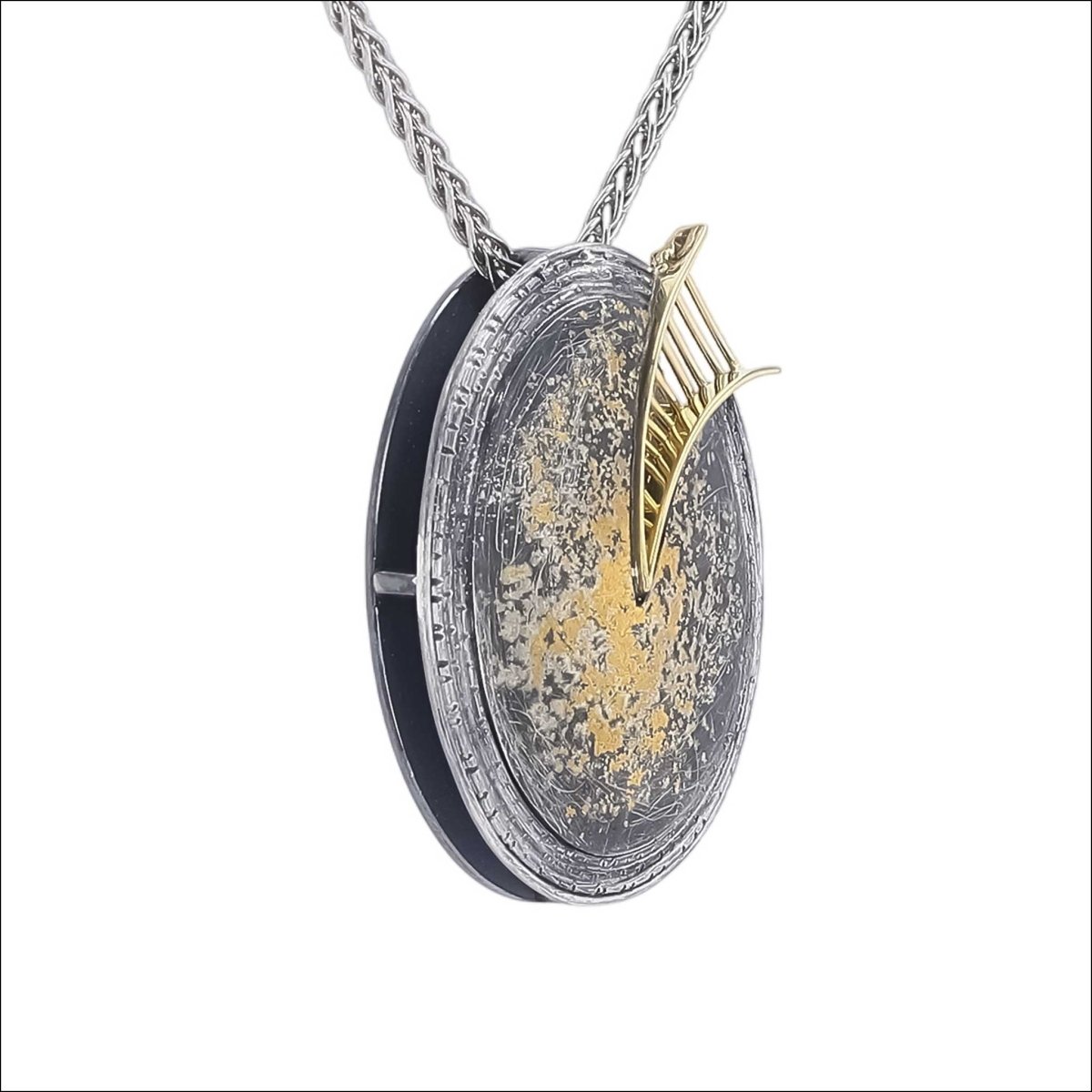 Oval Gold Dust Cosmic Ladder Pendant 22KY 18KY Sterling Silver - JewelsmithPendants