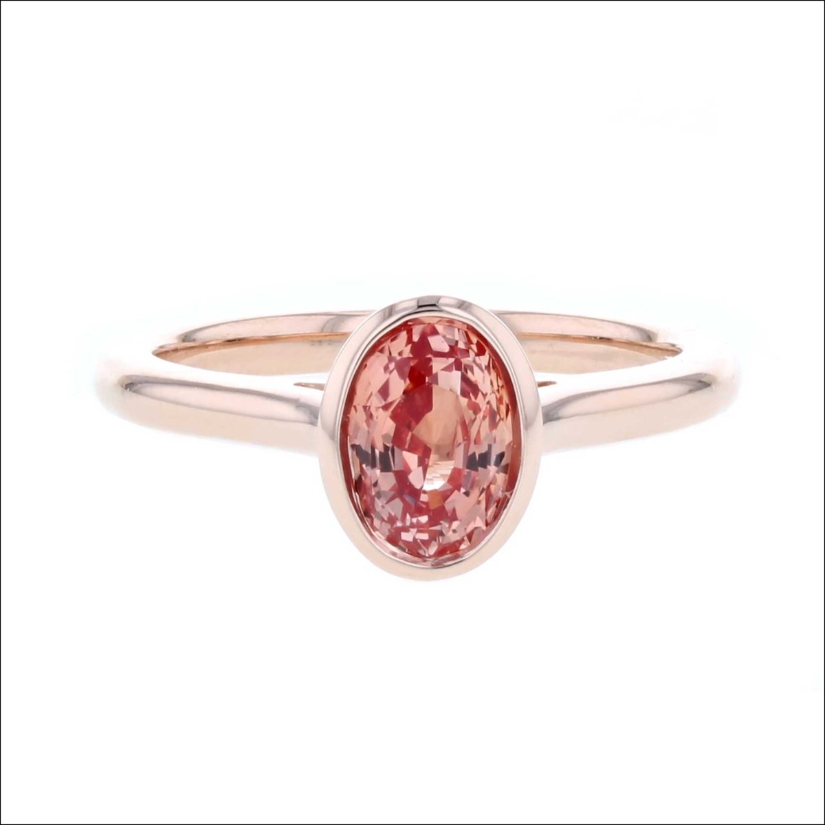 Oval Pink Sapphire Floating Bezel Engagement Ring 14K Rose (Consignment) - JewelsmithEngagement Rings