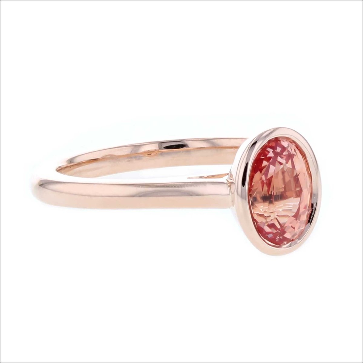 Oval Pink Sapphire Floating Bezel Engagement Ring 14K Rose (Consignment) - JewelsmithEngagement Rings