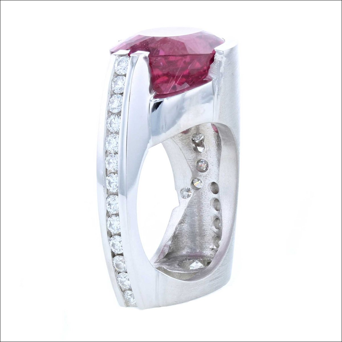 Oval Pink Tourmaline Diamond Ring Platinum (Consignment) - JewelsmithRings