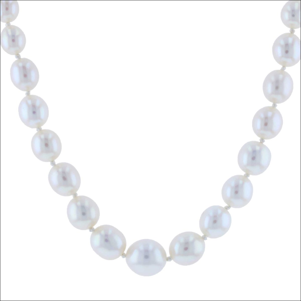 Oval White Chinese Freshwater Pearl Strand Necklace 14KW 18" - JewelsmithNecklaces